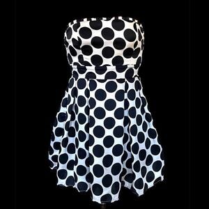 Black and White Polka Dot Strapless Mini Dress Size S